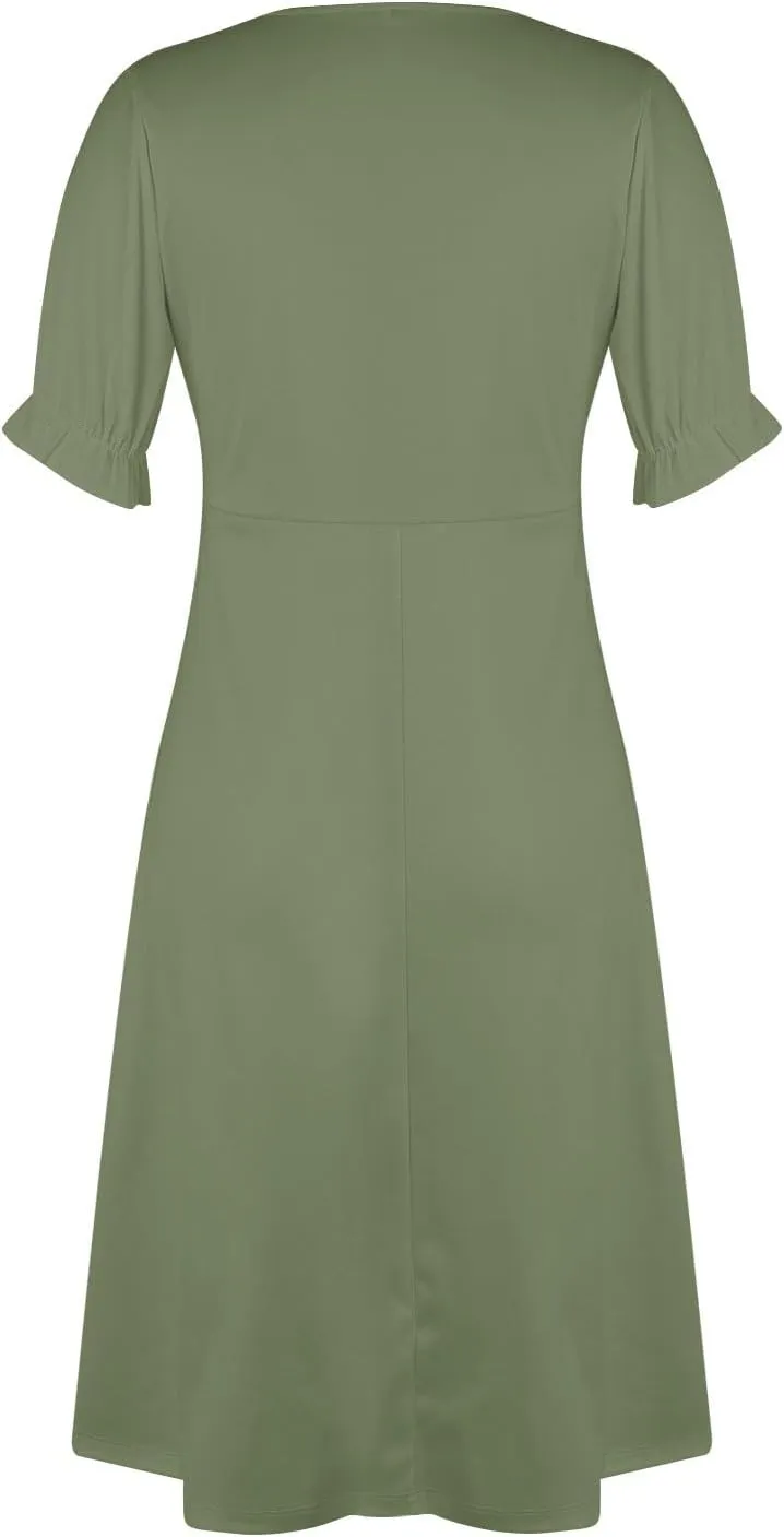 2024 Women's Wrap V Neck Beach Dresses Elastic Waist Tiered Belted Ruffle Hem Mini Boho Dress