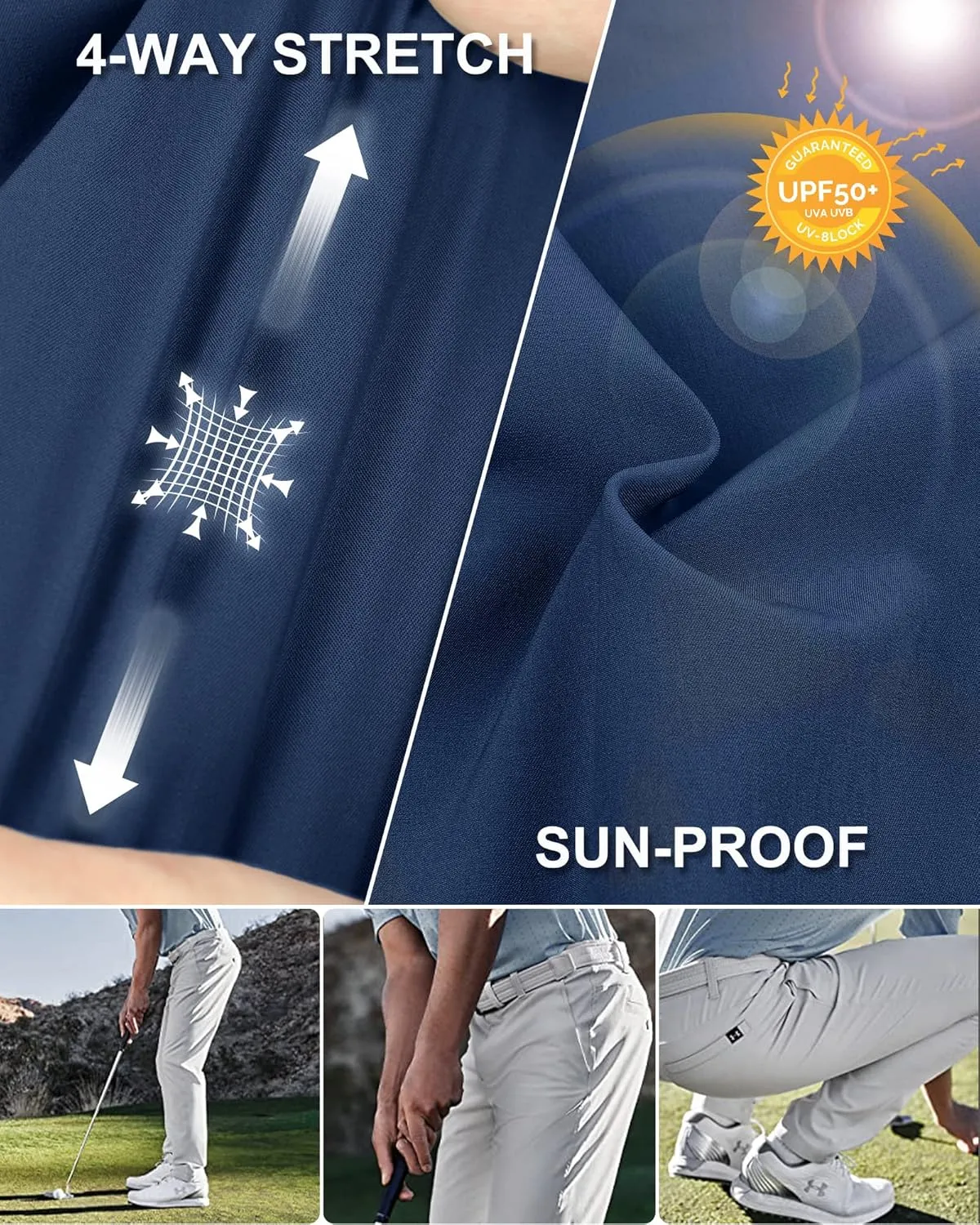 33,000ft Men's Golf Pants with 5 Pockets Classic-Fit Stretch Quick Dry Lightweight UPF 50  Hiking Pants