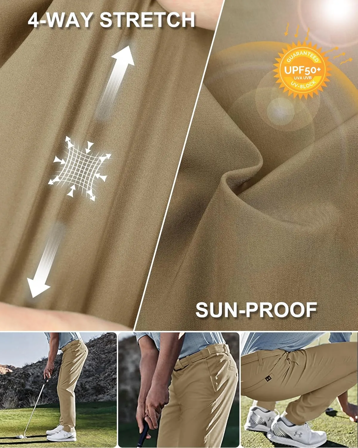 33,000ft Men's Golf Pants with 5 Pockets Classic-Fit Stretch Quick Dry Lightweight UPF 50  Hiking Pants