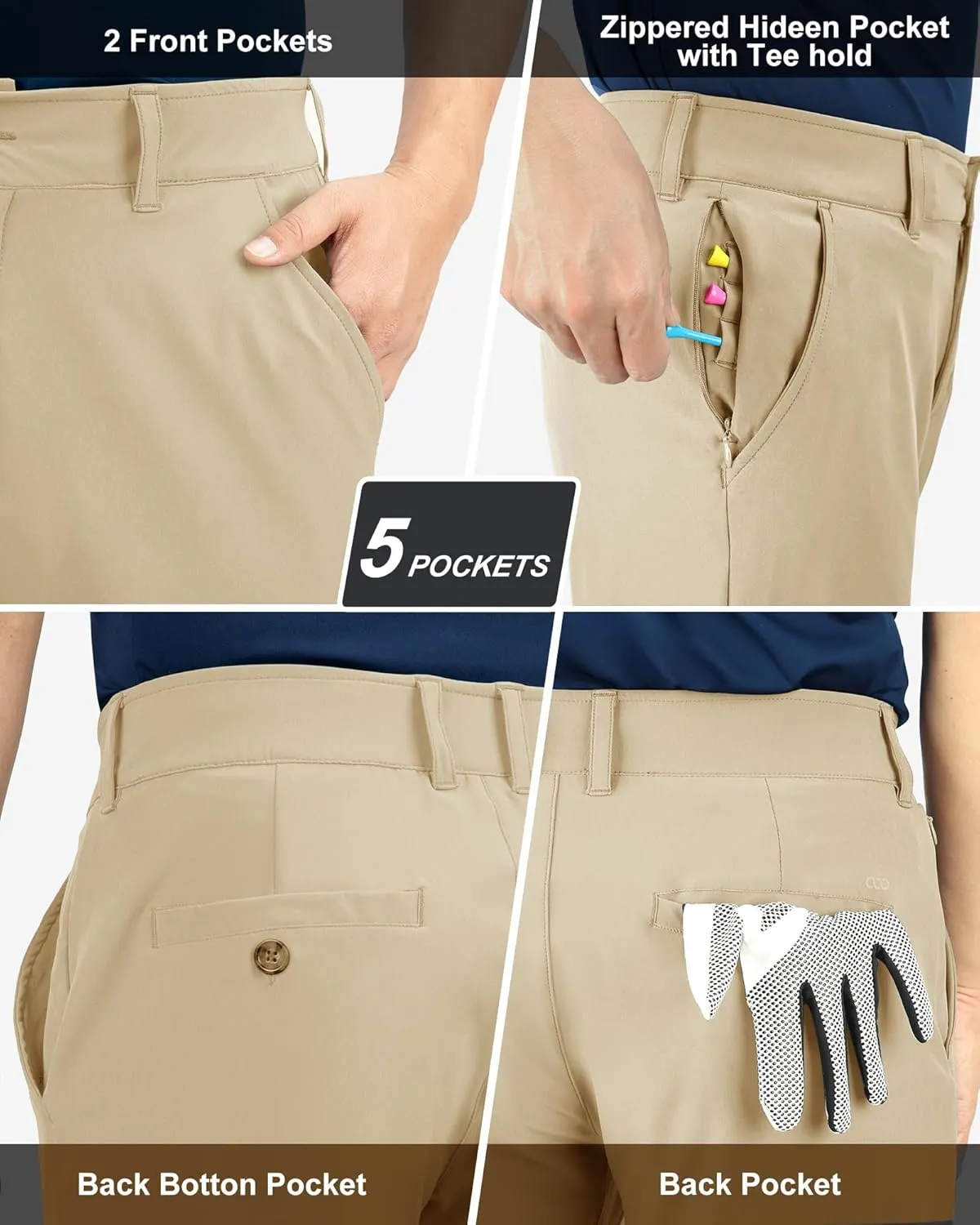 33,000ft Men's Golf Pants with 5 Pockets Classic-Fit Stretch Quick Dry Lightweight UPF 50  Hiking Pants