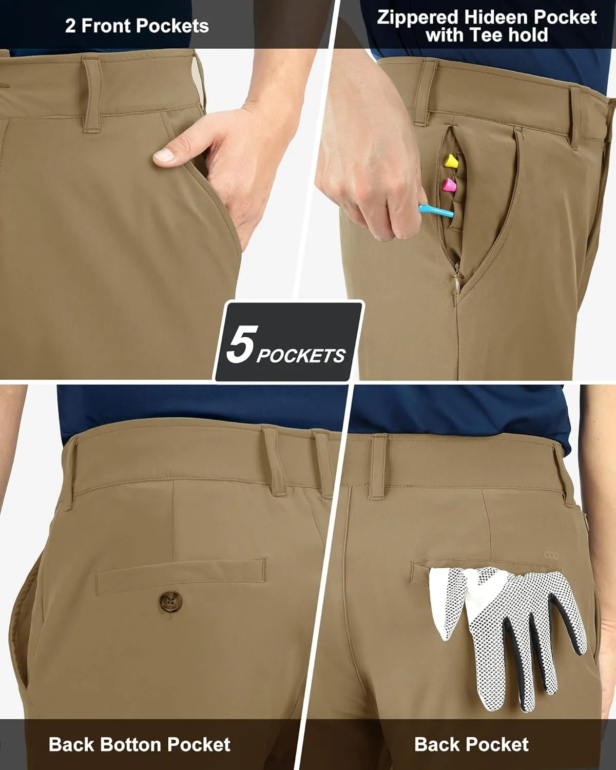 33,000ft Men's Golf Pants with 5 Pockets Classic-Fit Stretch Quick Dry Lightweight UPF 50  Hiking Pants