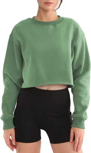 Amazhiyu Women' s Pullover Cropped Sweatshirt Crew Neck Long Sleeve Fleece Crop Tops