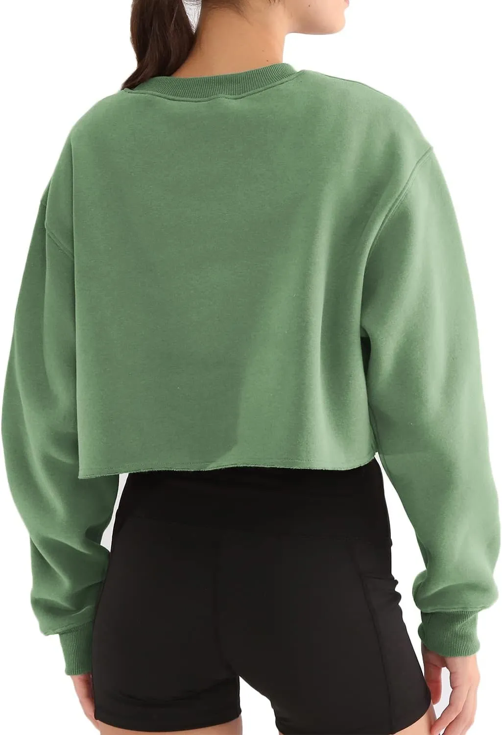 Amazhiyu Women' s Pullover Cropped Sweatshirt Crew Neck Long Sleeve Fleece Crop Tops