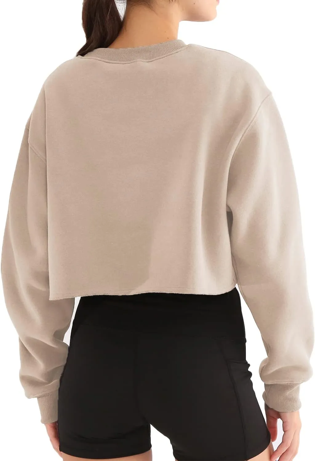 Amazhiyu Women' s Pullover Cropped Sweatshirt Crew Neck Long Sleeve Fleece Crop Tops