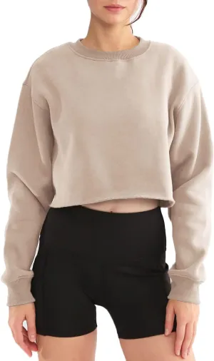 Amazhiyu Women' s Pullover Cropped Sweatshirt Crew Neck Long Sleeve Fleece Crop Tops
