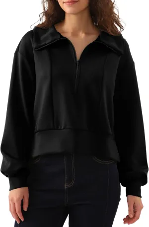 Amazhiyu Womens Cropped Quarter Zip Sweatshirts Long Sleeve Pullover Slightly Crop Tops