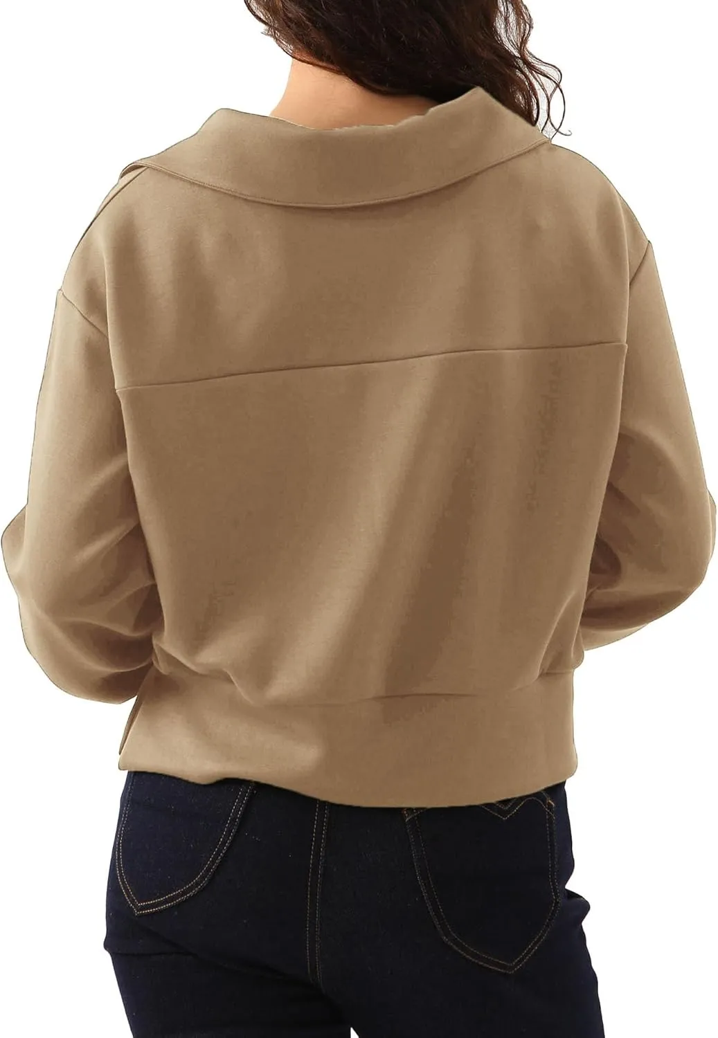 Amazhiyu Womens Cropped Quarter Zip Sweatshirts Long Sleeve Pullover Slightly Crop Tops