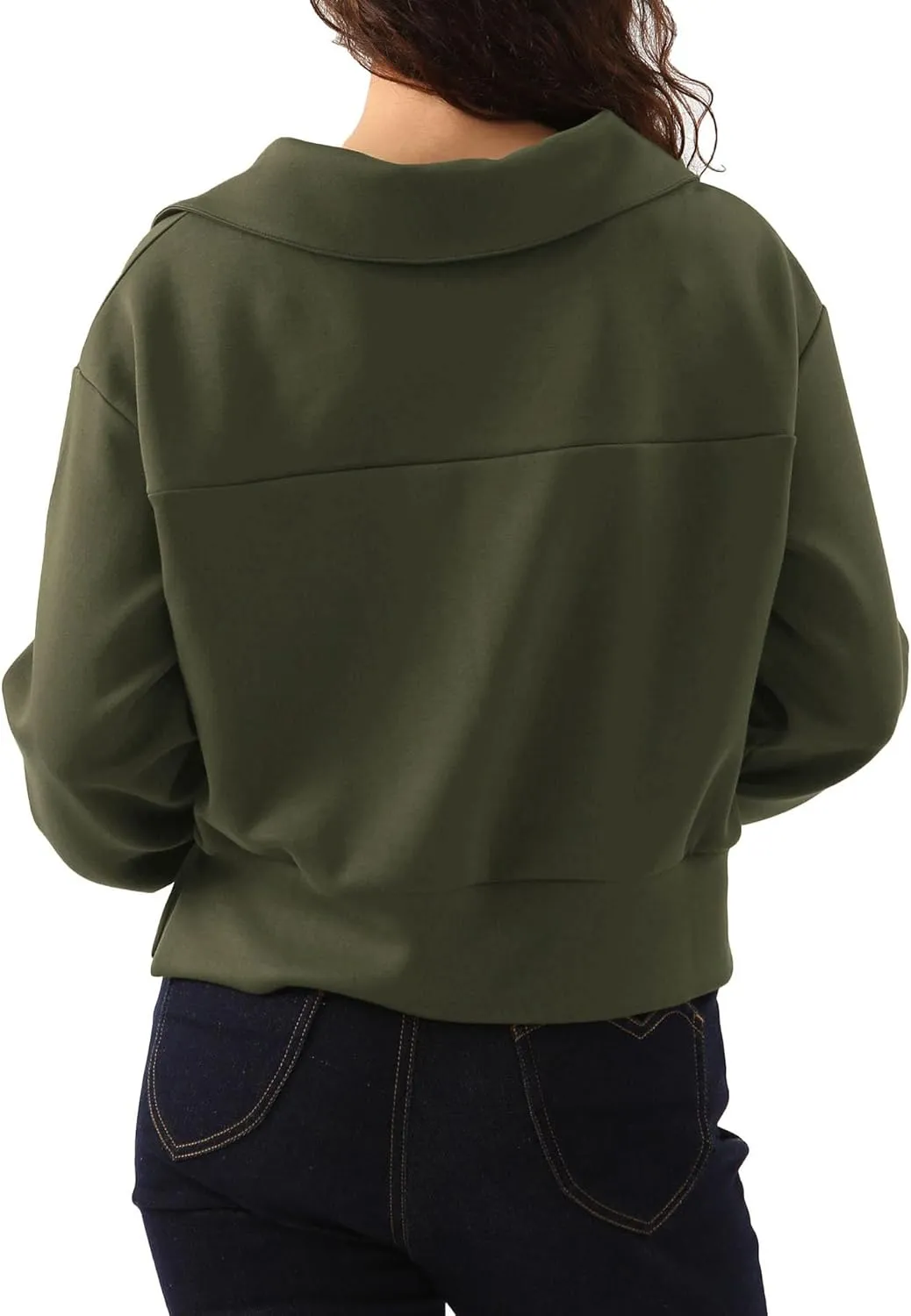 Amazhiyu Womens Cropped Quarter Zip Sweatshirts Long Sleeve Pullover Slightly Crop Tops