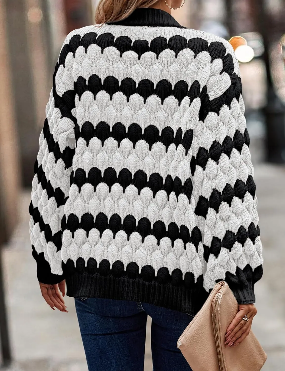 Arssm Womens Oversized Chunky Cardigan Sweaters Open Front Striped Color Block Cable Knit Fall Winter Sweater Coats
