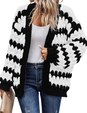 Arssm Womens Oversized Chunky Cardigan Sweaters Open Front Striped Color Block Cable Knit Fall Winter Sweater Coats