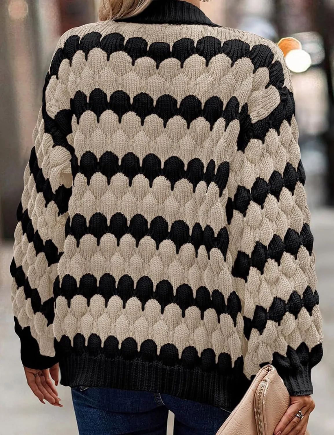 Arssm Womens Oversized Chunky Cardigan Sweaters Open Front Striped Color Block Cable Knit Fall Winter Sweater Coats