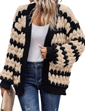 Arssm Womens Oversized Chunky Cardigan Sweaters Open Front Striped Color Block Cable Knit Fall Winter Sweater Coats