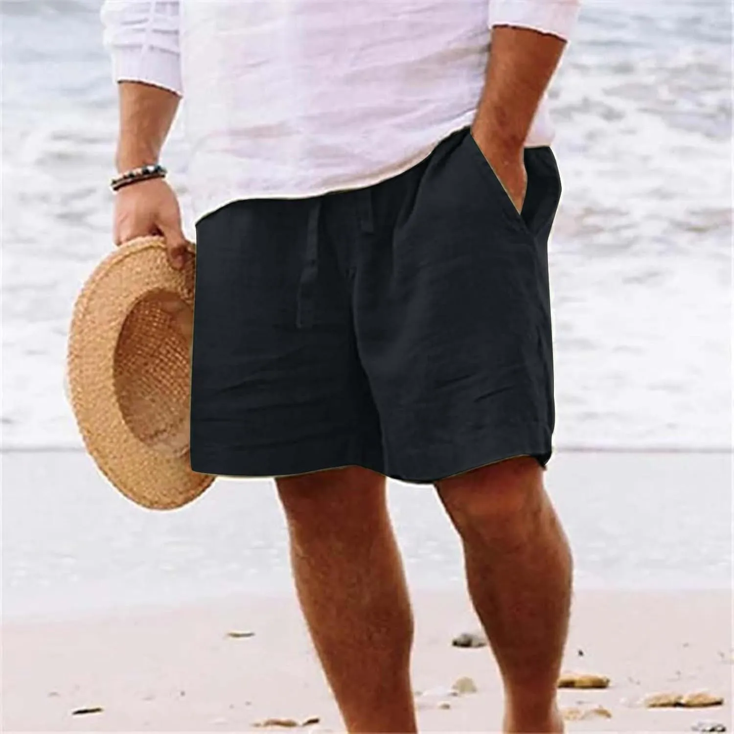 Athletic Shorts for Men Loose 3/4 Shorts Drawstring Elastic Waist Baggy Wide Leg Casual Beach Yoga Trousers Mens