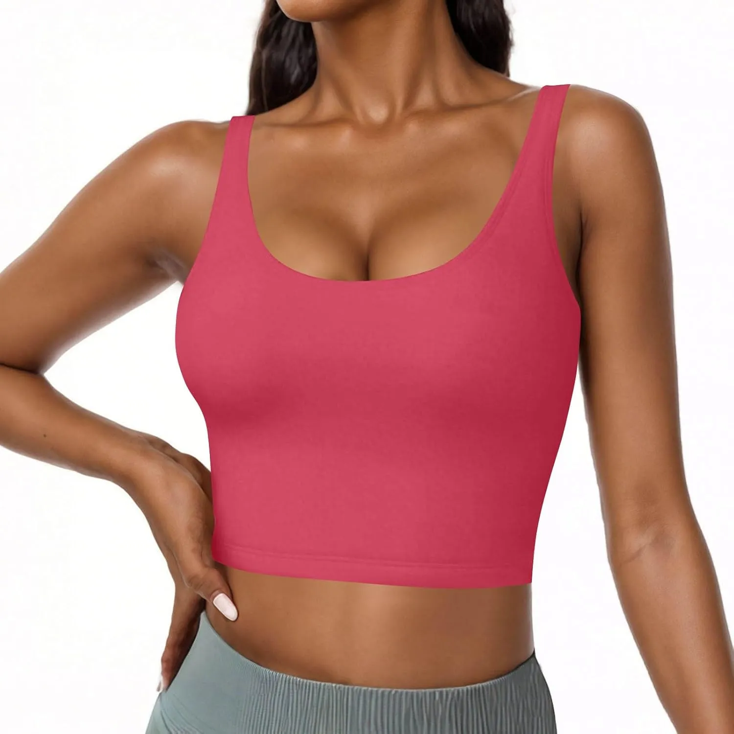 Athletic Tank Tops with Built-in-Bra Women Sleeveless Basic Shirts Summer Solid Casual Tees Soft Stretch Undershirt
