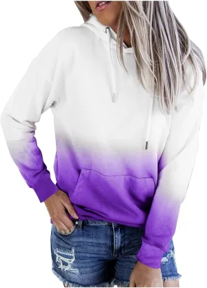 Aymnlox Womens Fashion Sweatshirts Gradient Color Long Sleeve Hoodies Crew Neck Baggy Hooded Tops with Kangaroo Pocket