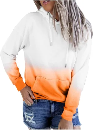 Aymnlox Womens Fashion Sweatshirts Gradient Color Long Sleeve Hoodies Crew Neck Baggy Hooded Tops with Kangaroo Pocket