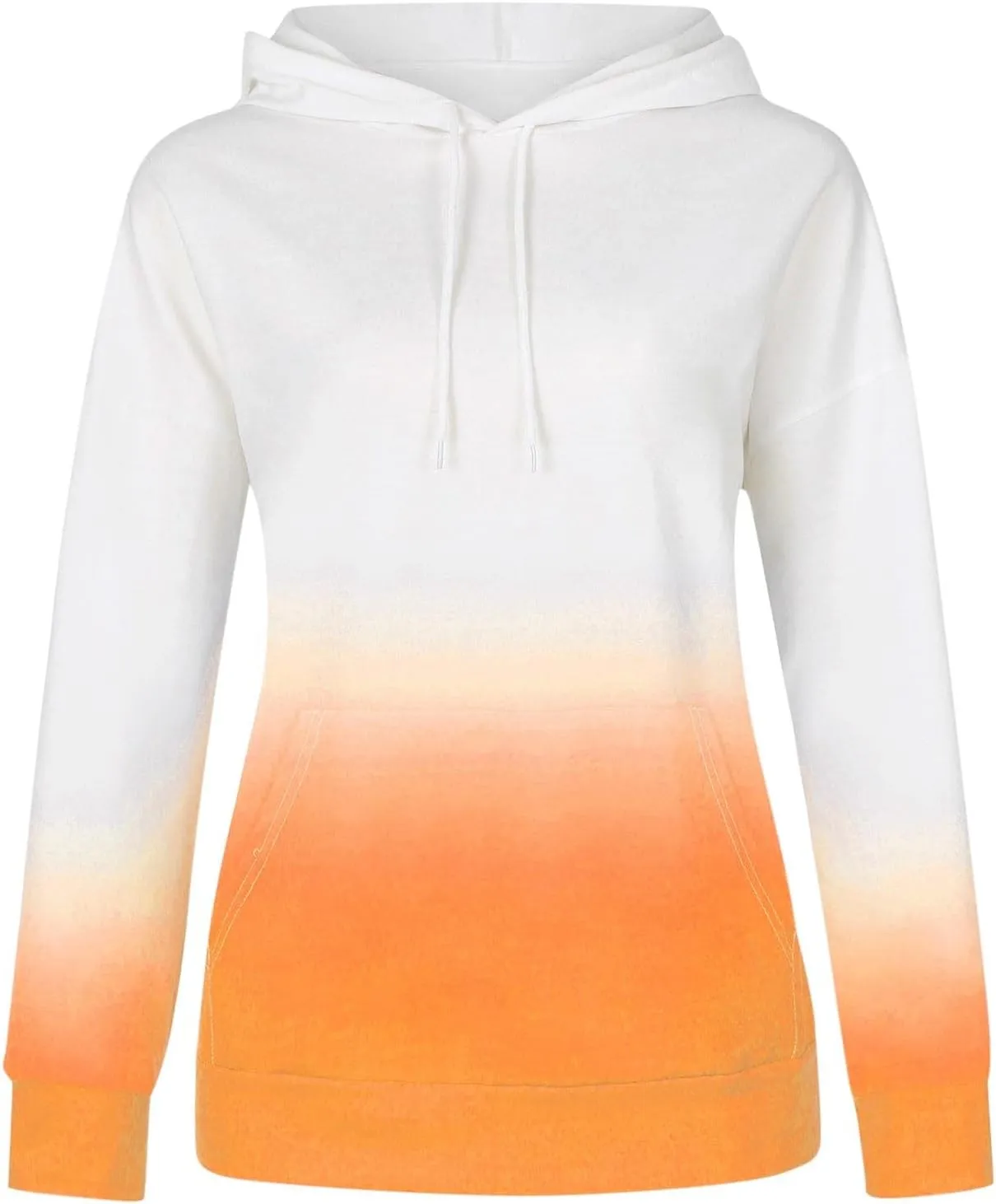 Aymnlox Womens Fashion Sweatshirts Gradient Color Long Sleeve Hoodies Crew Neck Baggy Hooded Tops with Kangaroo Pocket