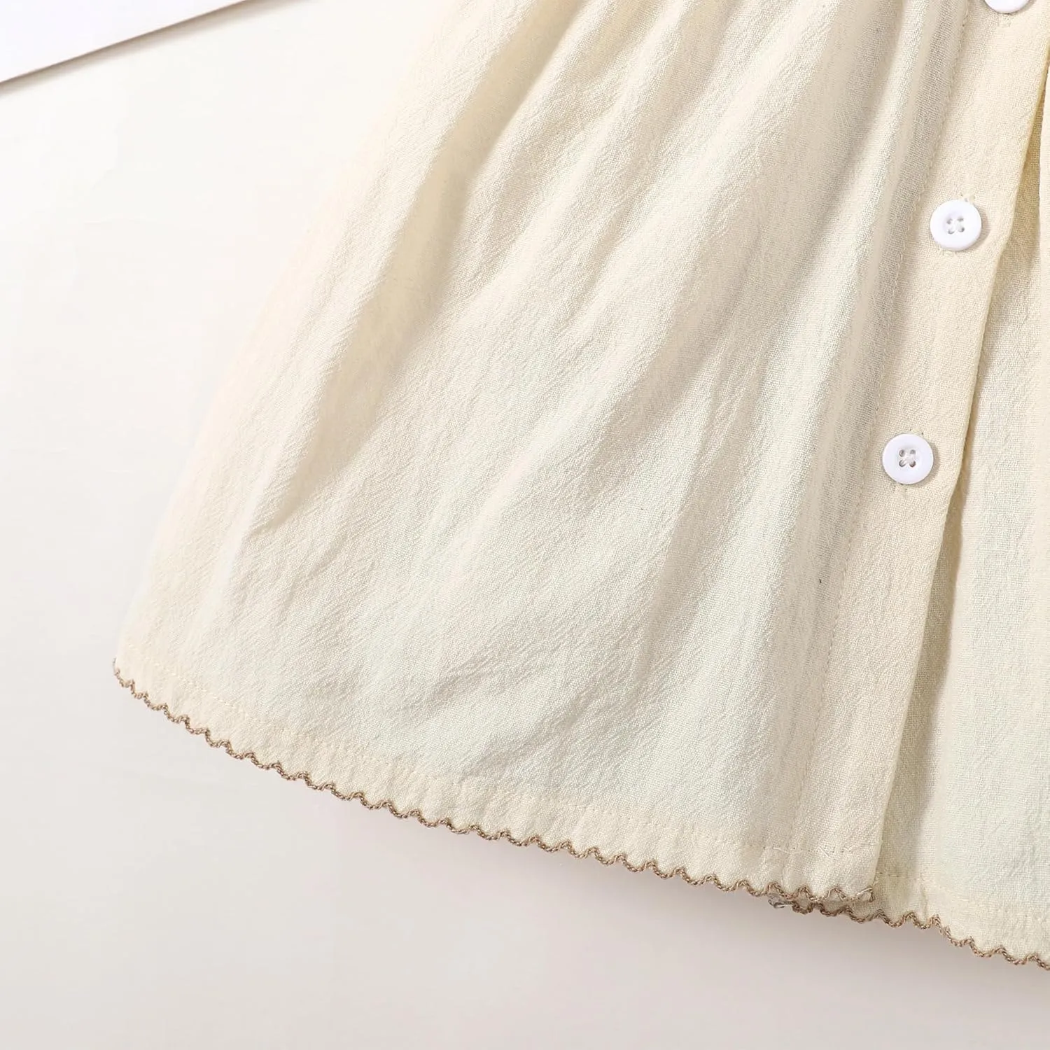 Baby Toddler Girls Dress Short Sleeve Vintage Peter Pan Collar Summer Casual Mini Cotton Linen Dresses