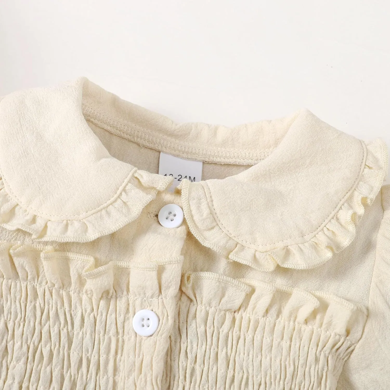 Baby Toddler Girls Dress Short Sleeve Vintage Peter Pan Collar Summer Casual Mini Cotton Linen Dresses
