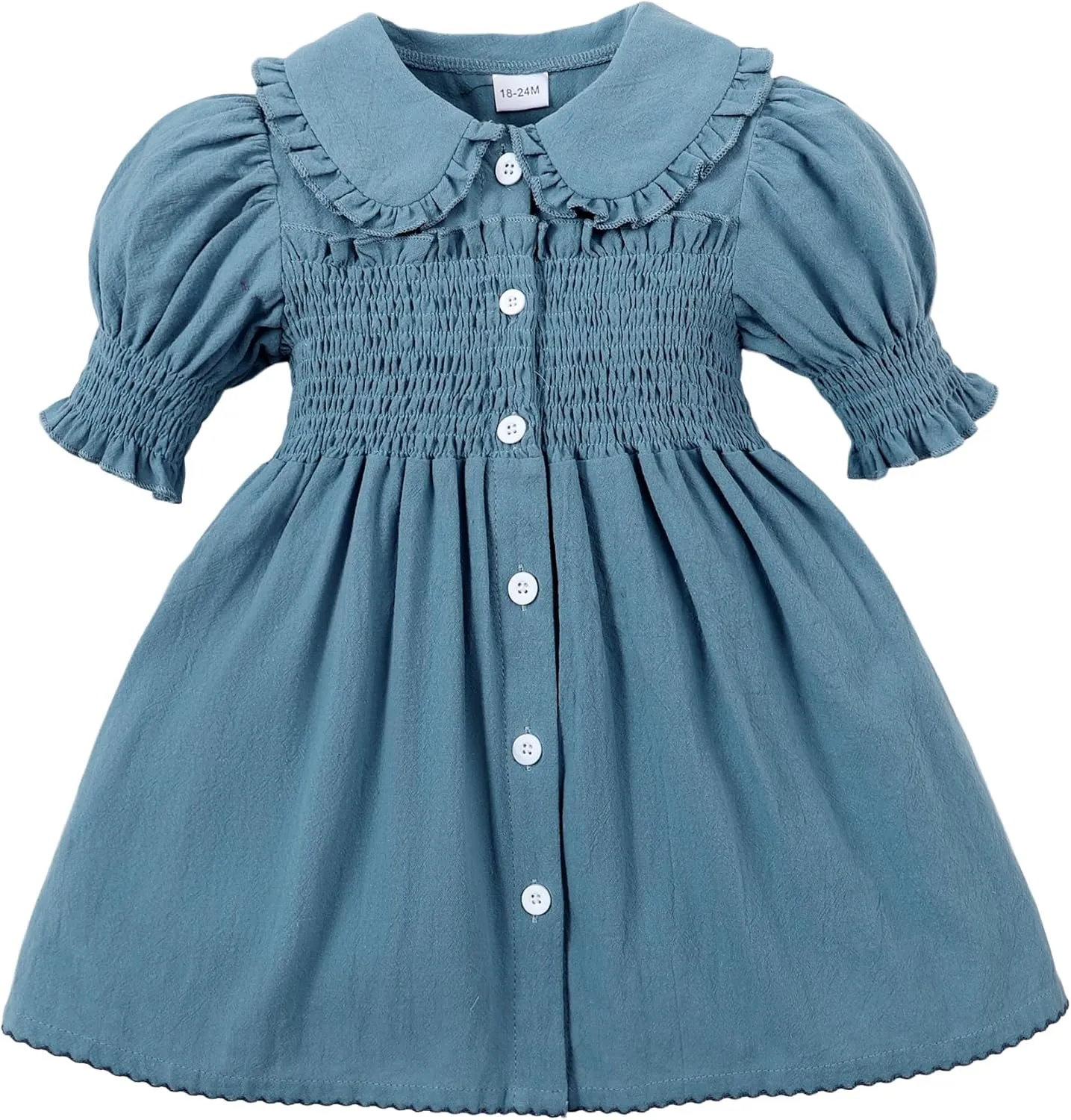 Baby Toddler Girls Dress Short Sleeve Vintage Peter Pan Collar Summer Casual Mini Cotton Linen Dresses