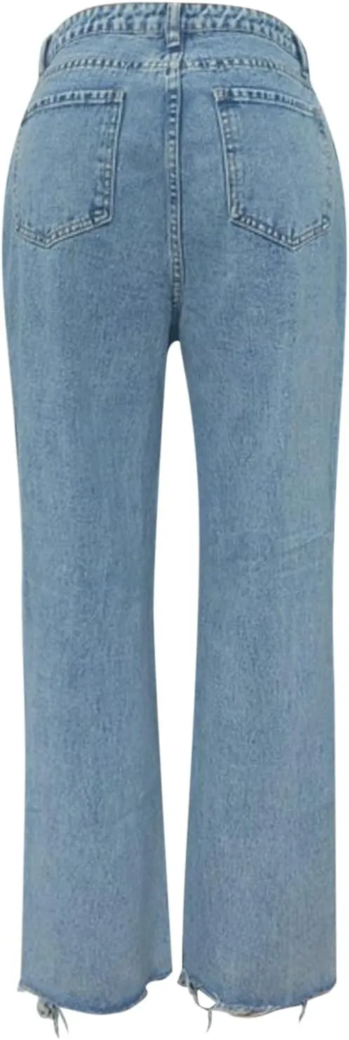 Barrel Jeans for Women Trendy High Waisted Stretch Ripped Jeans Casual Baggy Wide Leg Straight Leg Bootcut Denim Pant
