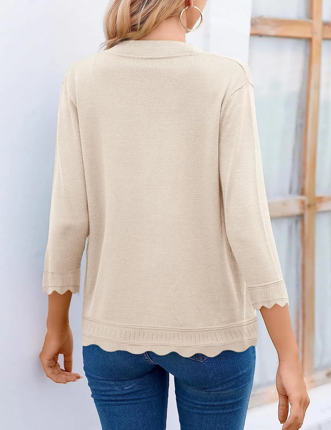 BeautyNee Women's 3/4 Sleeve Cropped Cardigan Sweater 2024 Spring Open Front Knit Shrug Light Weight Shirts