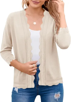 BeautyNee Women's 3/4 Sleeve Cropped Cardigan Sweater 2024 Spring Open Front Knit Shrug Light Weight Shirts