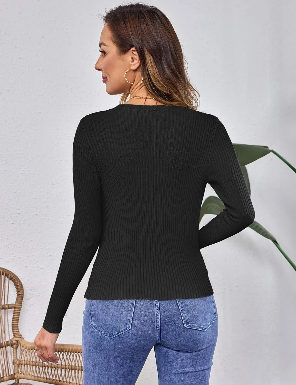 Beecarchil Women's Cardigan Sweaters Casual Button Open Front Long Sleeve V Neck Knit Lightweight Cardigans for Women