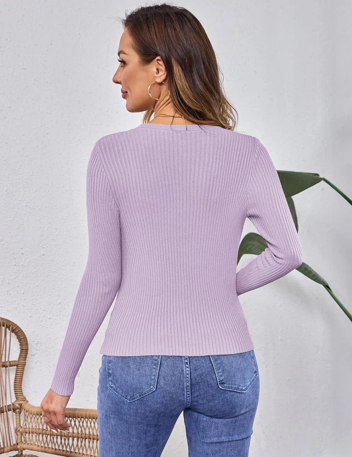 Beecarchil Women's Cardigan Sweaters Casual Button Open Front Long Sleeve V Neck Knit Lightweight Cardigans for Women