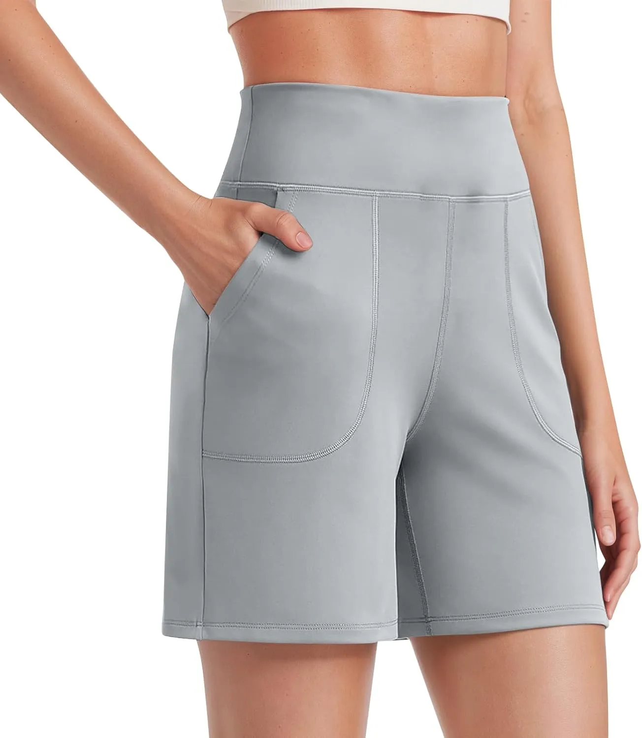 Bermuda Shorts for Women 6'' Wide Leg Athletic Long Shorts with Pockets Summer Knee Length Gym Workout Yoga Short