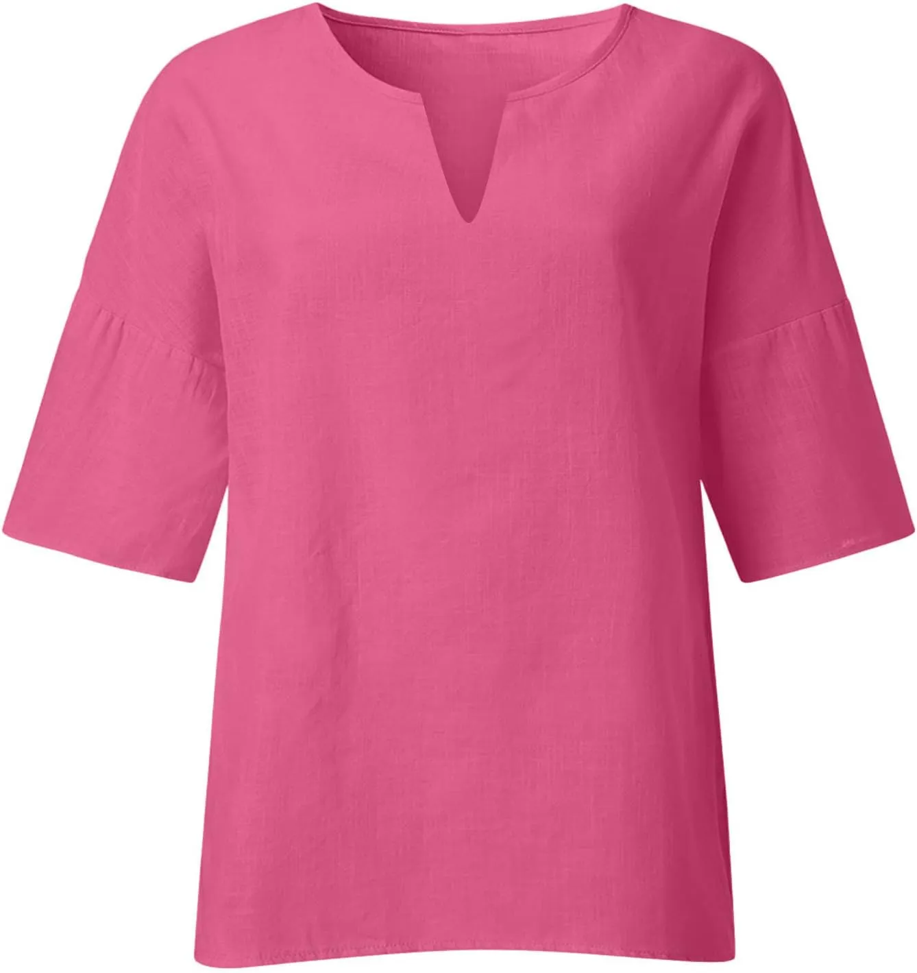 Binmer Plus Size Summer Linen Tops for Women 2024 Trendy Short Sleeve T-Shirts Loose Solid V Neck Tee Side Split Blouse S-5XL