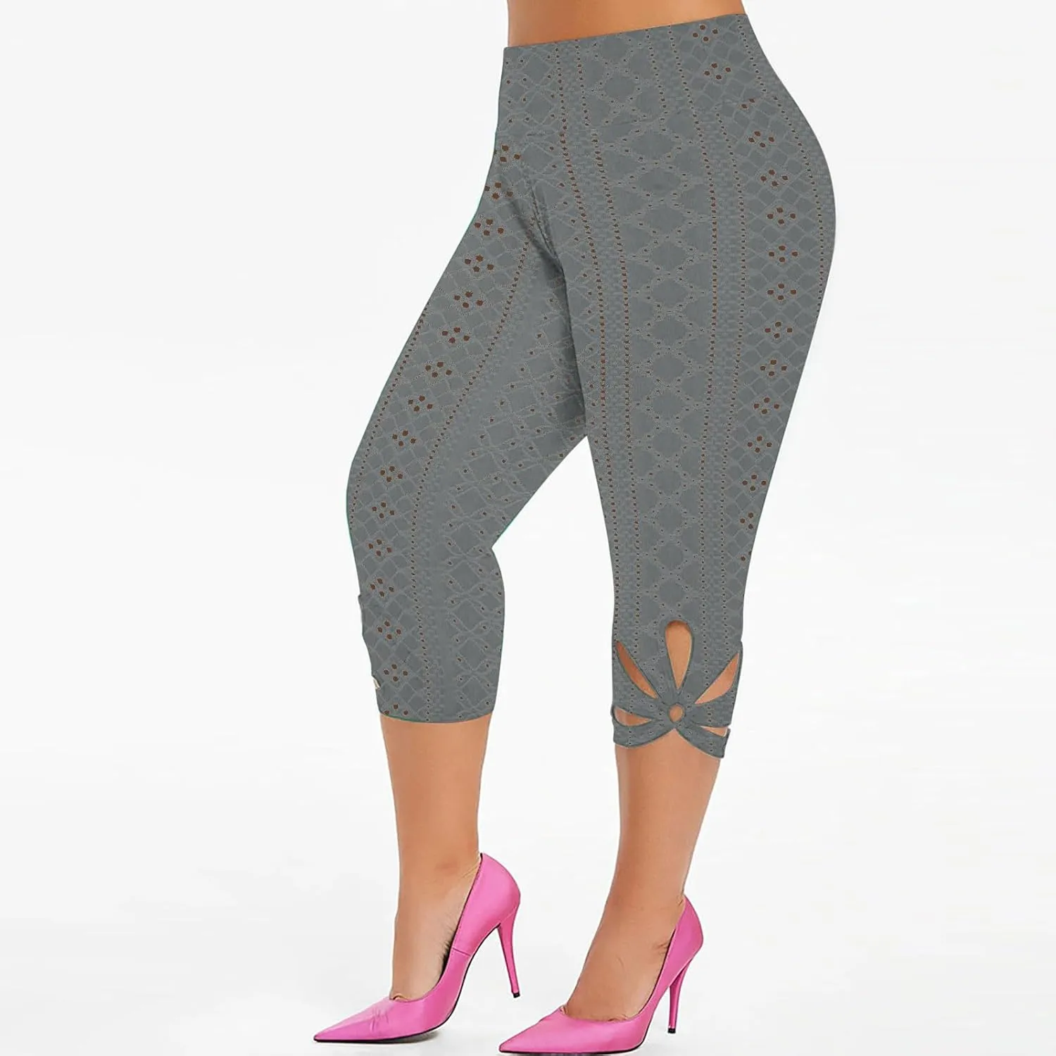Capri Leggings for Women Plus Size Yoga Capris Tummy Control High Waist Pants Eyelet Workout Vacation Pants