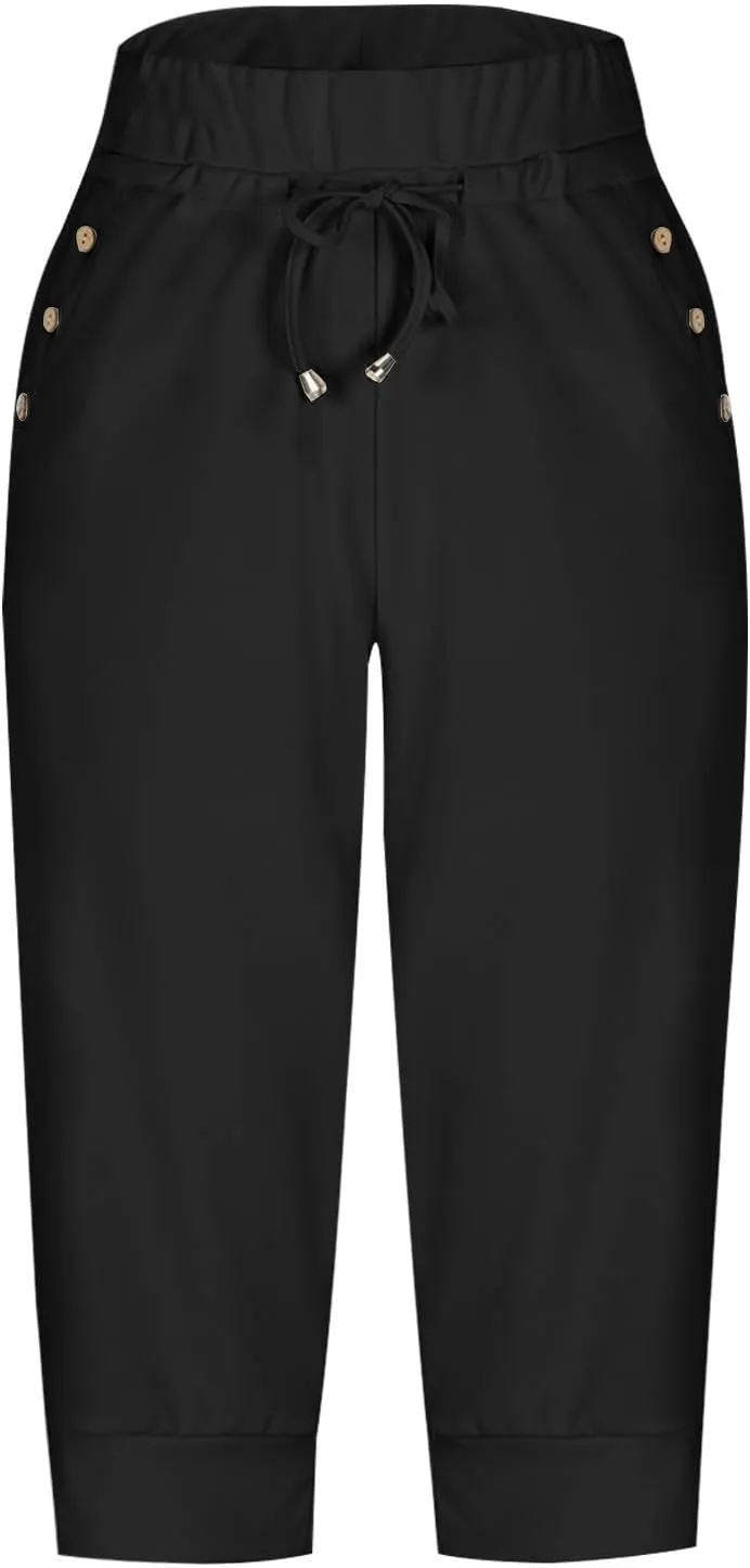 Capri Pants for Women High Waisted Drawstring Joggers Stretch Lightweight Casual Hiking Pant Capri with Pocket