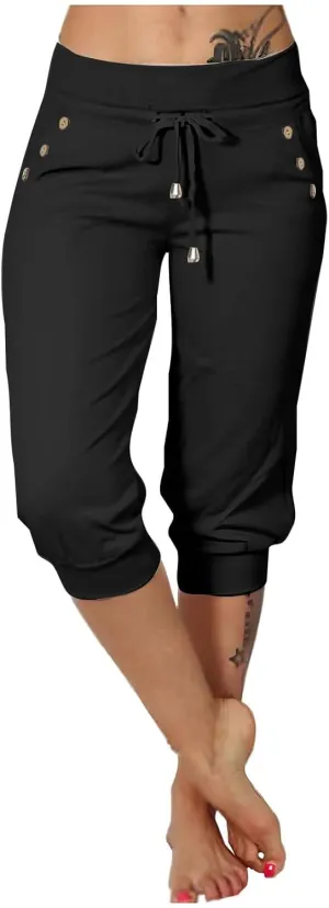 Capri Pants for Women High Waisted Drawstring Joggers Stretch Lightweight Casual Hiking Pant Capri with Pocket