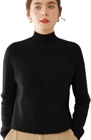 Cashmere Sweaters for Women, 100% Cashmere Half Turtleneck Warm Light Long Sleeve Crew Neck Soft Pullover Sweater