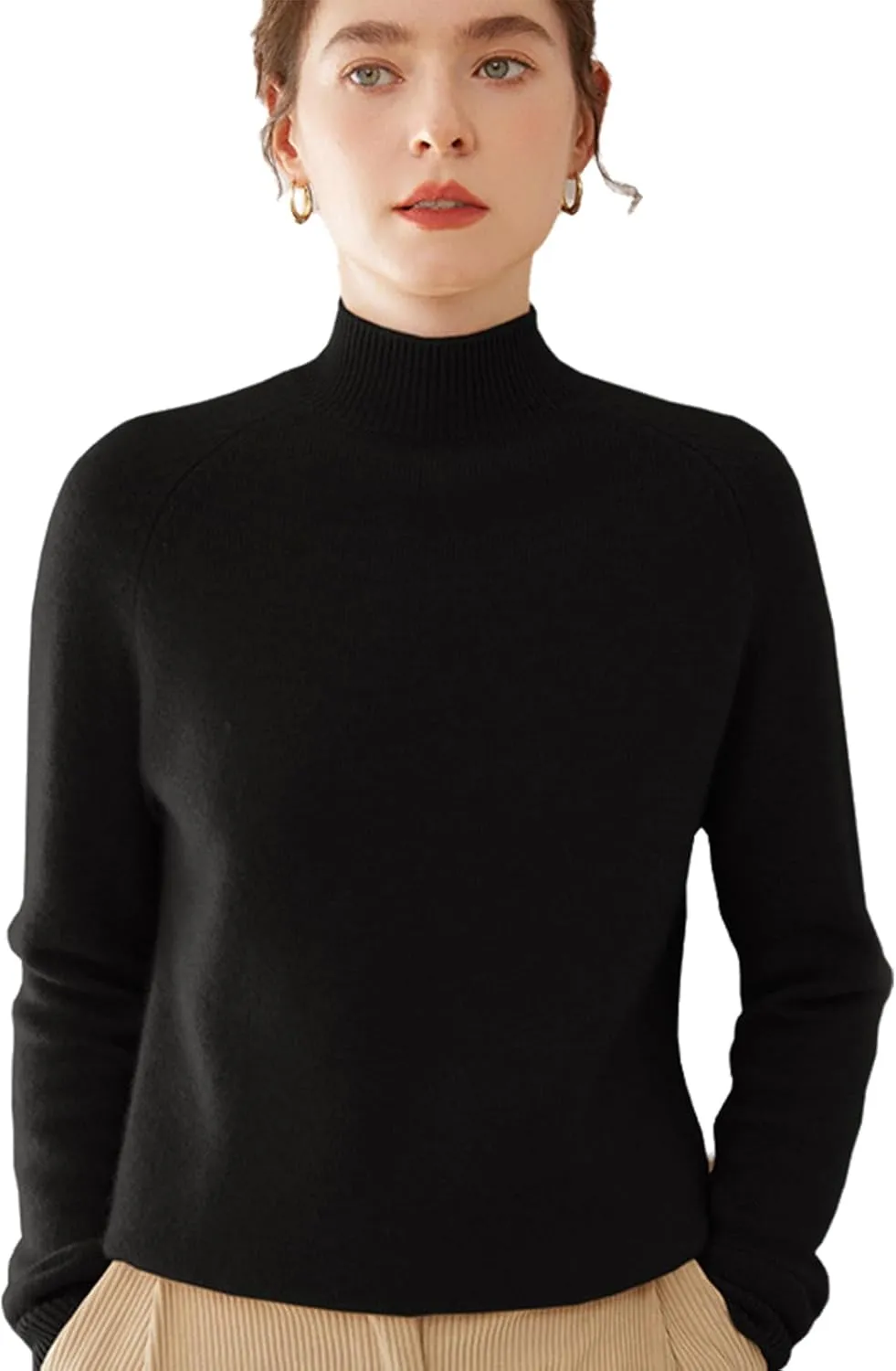 Cashmere Sweaters for Women, 100% Cashmere Half Turtleneck Warm Light Long Sleeve Crew Neck Soft Pullover Sweater
