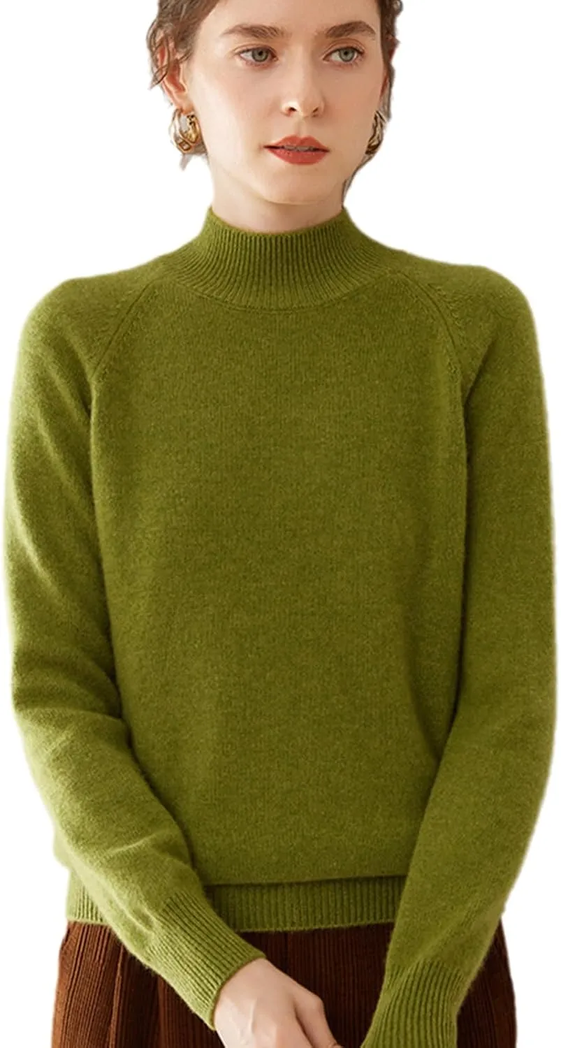Cashmere Sweaters for Women, 100% Cashmere Half Turtleneck Warm Light Long Sleeve Crew Neck Soft Pullover Sweater