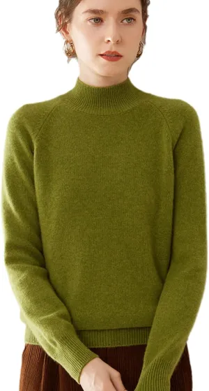 Cashmere Sweaters for Women, 100% Cashmere Half Turtleneck Warm Light Long Sleeve Crew Neck Soft Pullover Sweater