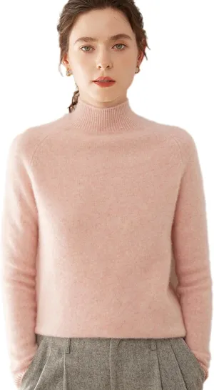 Cashmere Sweaters for Women, 100% Cashmere Half Turtleneck Warm Light Long Sleeve Crew Neck Soft Pullover Sweater