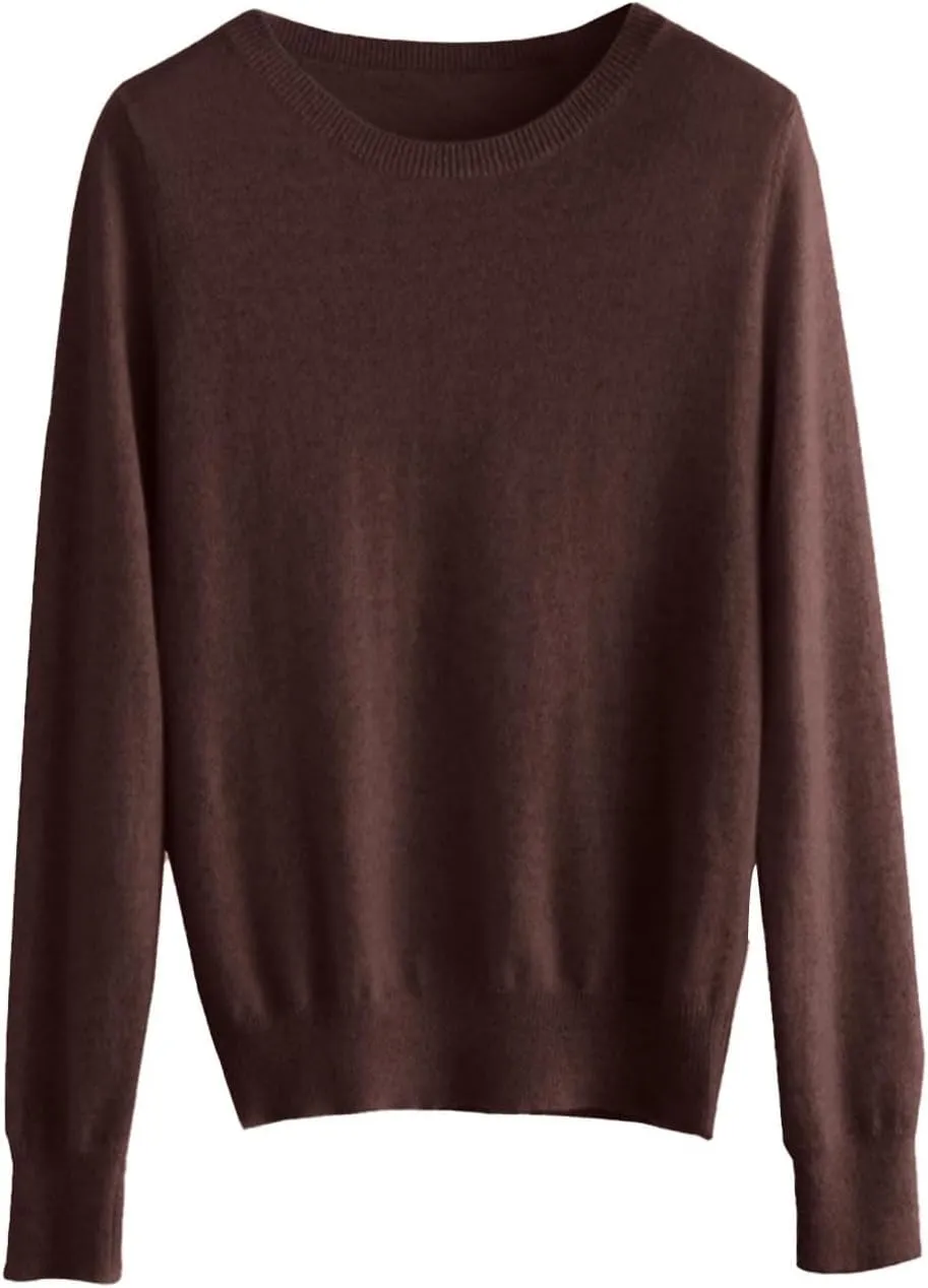 Cashmere Sweaters for Women, Crew Neck Long Sleeve Soft Warm Trendy Pullover Tops Lightweight Wool Cozy Knit Sweater