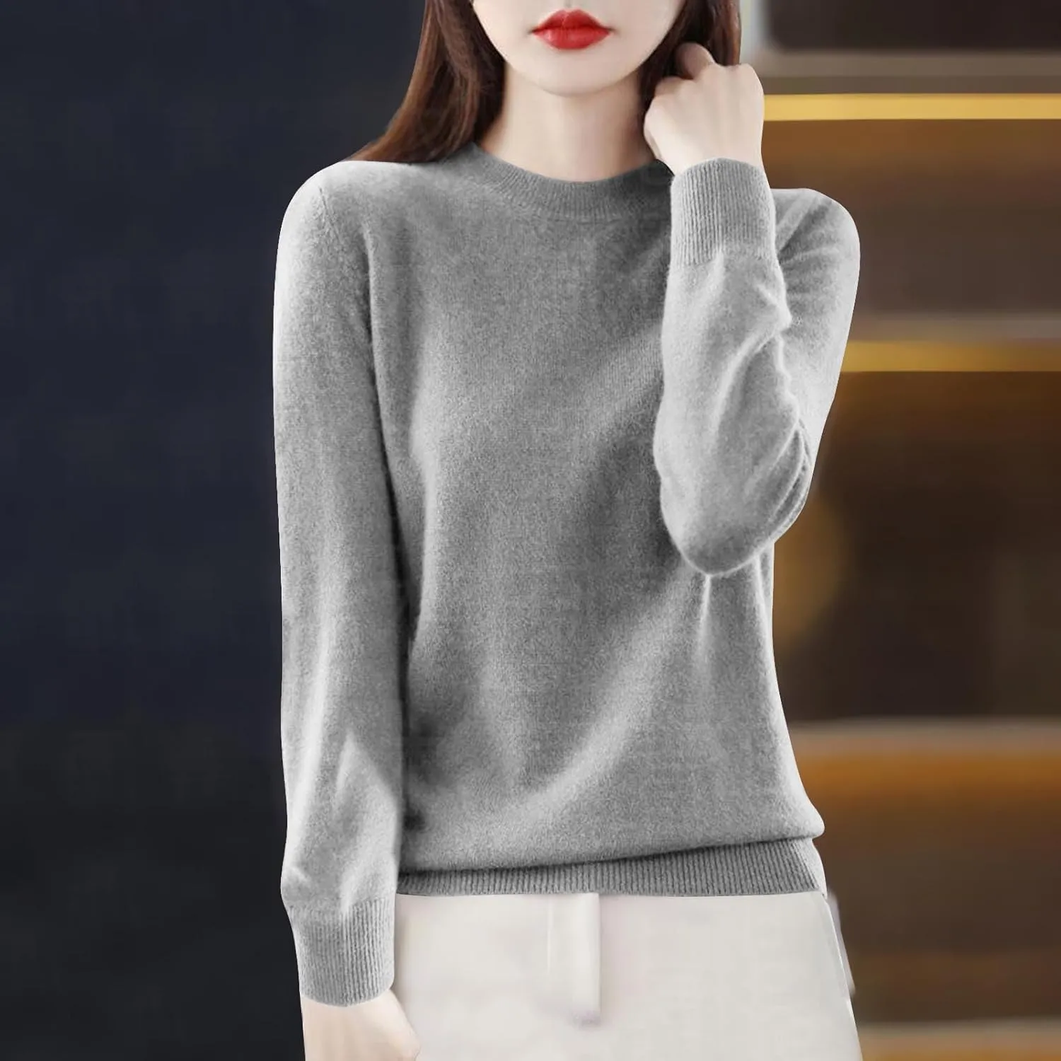 Cashmere Sweaters for Women Fashion Soft Warm Pullover Sweaters Casual Crewneck Sweater Dressy Long Sleeve Sweaters