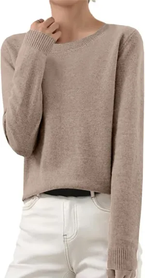 Cashmere Sweaters for Women Long Sleeve Tops Crew Neck Knit Sweater Ladies Warm Soft Lightweight Pullover