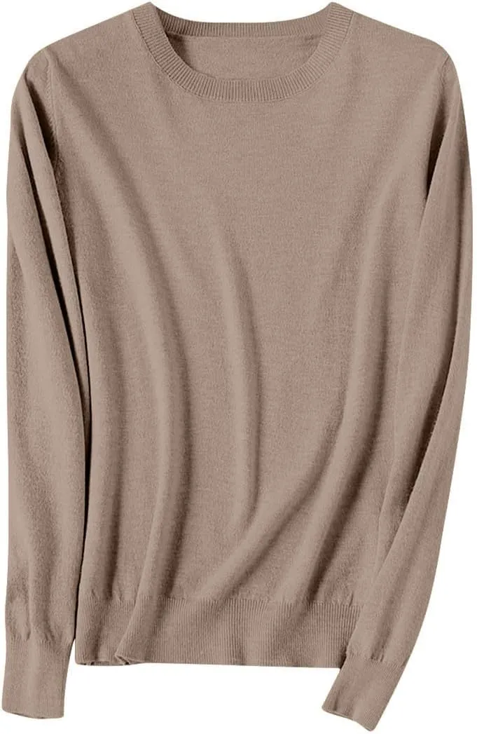 Cashmere Sweaters for Women Long Sleeve Tops Crew Neck Knit Sweater Ladies Warm Soft Lightweight Pullover