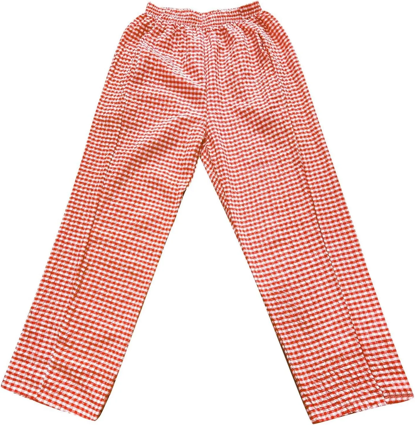 Casual Pants for Women Straight Leg Elastic Waisted Plaid Printed Trousers Trendy Baggy Comfortable Pants with Pockets