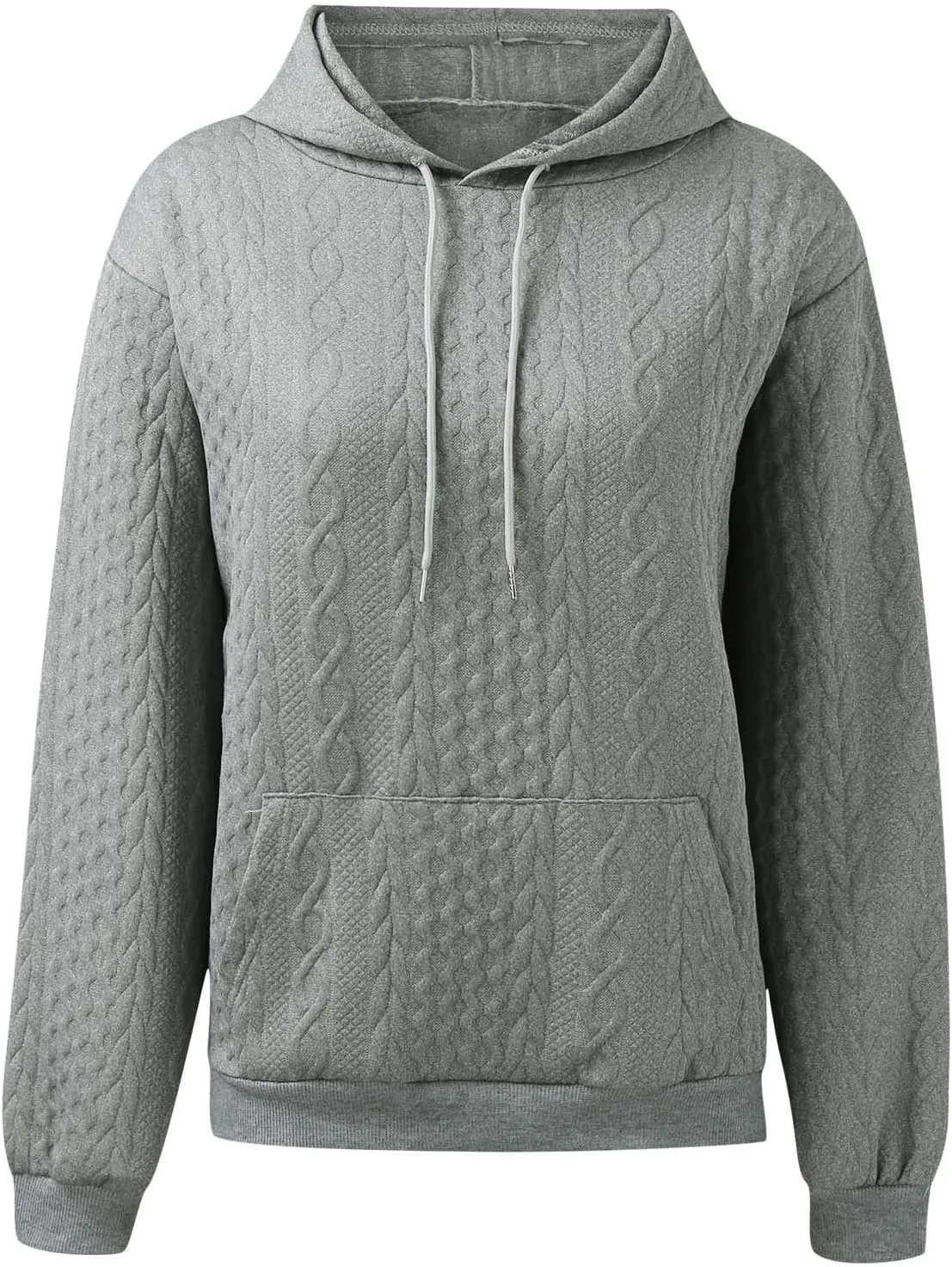 Casual Sweatshirt for Women Crewneck Pullover Tops Solid Jacquard Drawstring Hoodies Fall Loose Long Sleeve Blouse