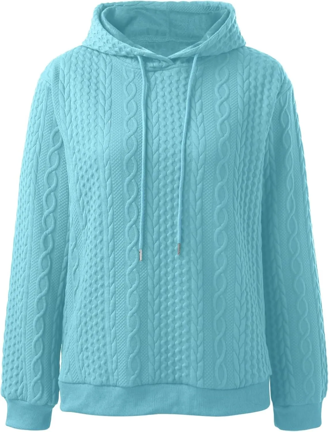 Casual Sweatshirt for Women Crewneck Pullover Tops Solid Jacquard Drawstring Hoodies Fall Loose Long Sleeve Blouse