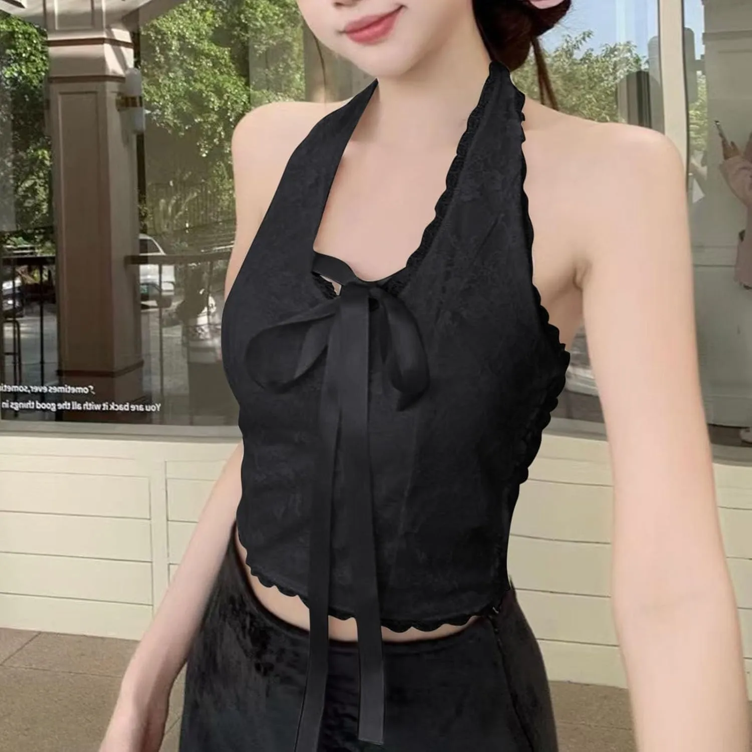 Casual Tank Tops for Women Halter Sexy V Neck Sleeveless Lace Crop Top Backless Summer 2025 Trendy Going Out Clothes