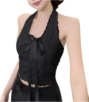 Casual Tank Tops for Women Halter Sexy V Neck Sleeveless Lace Crop Top Backless Summer 2025 Trendy Going Out Clothes