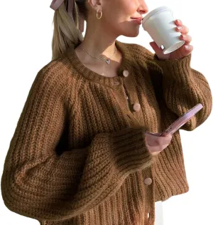 Chunky Cardigan Sweaters for Women Trendy Button Up Sweaters Casual Soft Cropped Knit Cardigans Loose