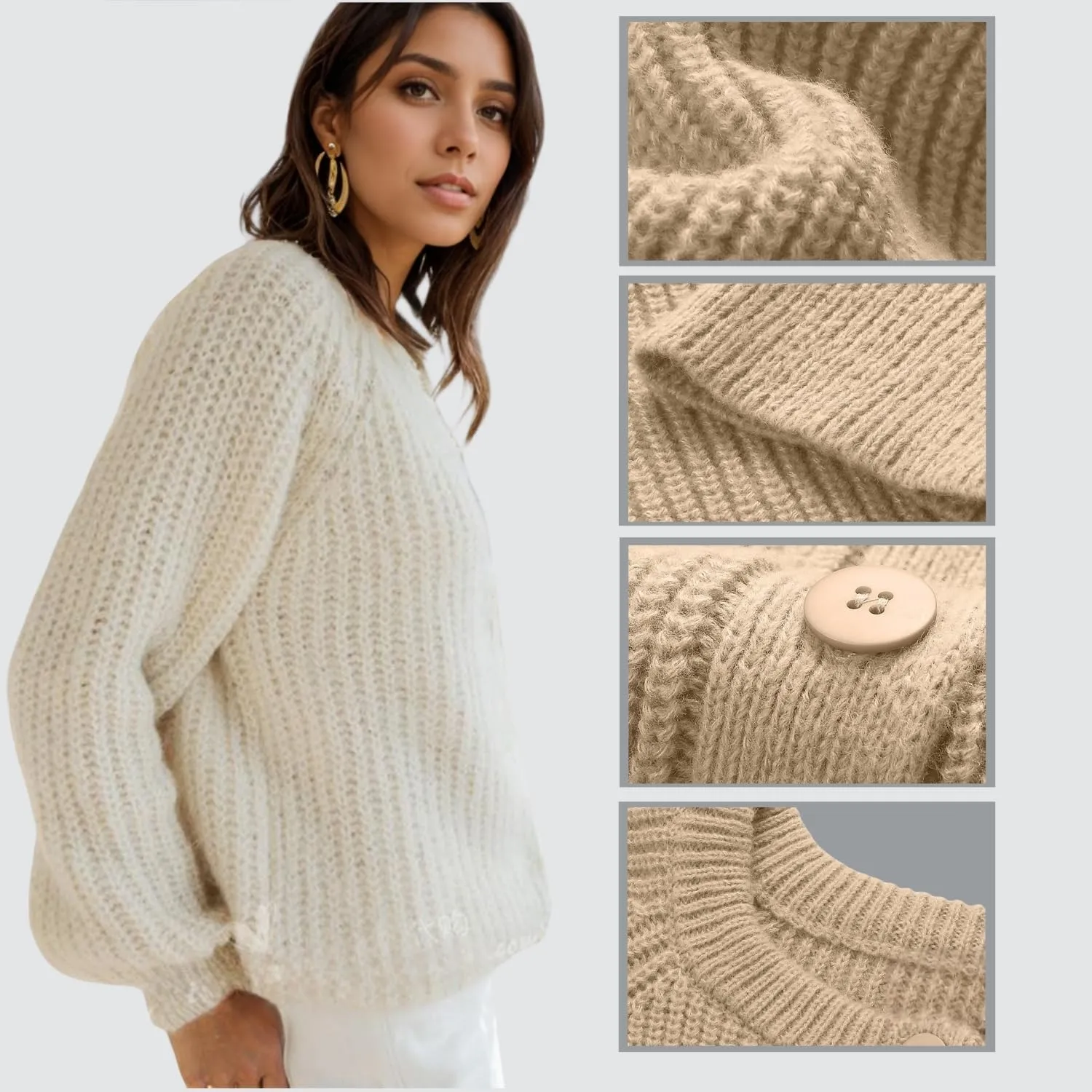 Chunky Cardigan Sweaters for Women Trendy Button Up Sweaters Casual Soft Cropped Knit Cardigans Loose